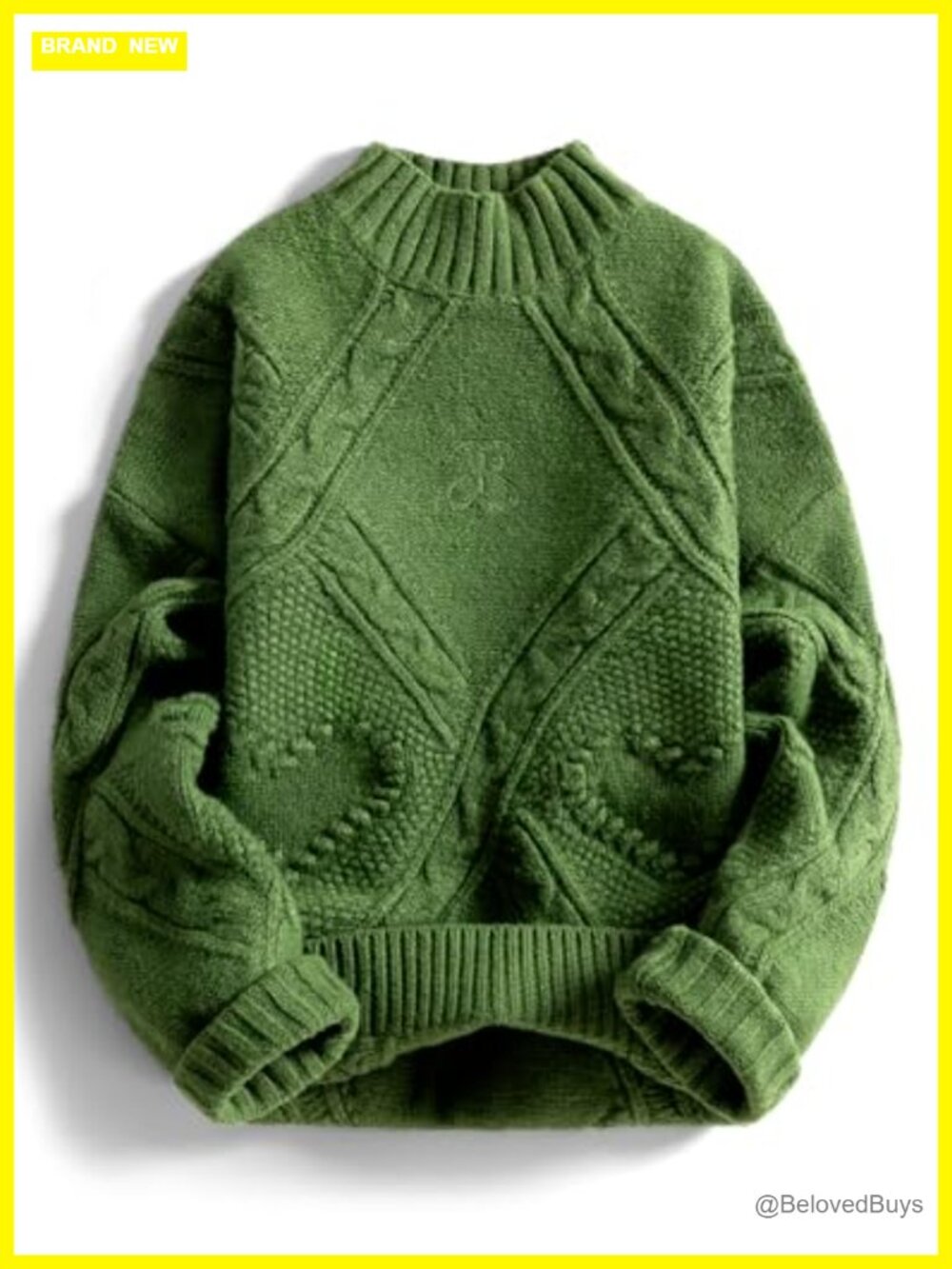 Oversized Cable Knit Chunky Sweater Mock Neck Heart Pullover